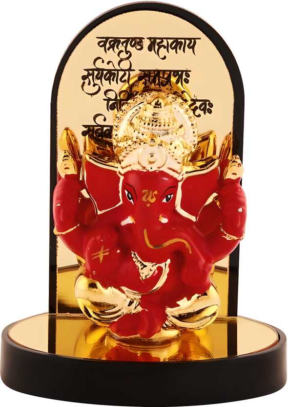 Gold Plate Ganesh Ji Idol Statue Decorative Showpiece - 3.25 cm  (Polyresin, Multicolor)