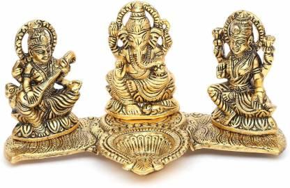 Design Gold Plated Lakshmi Ganesh Saraswati Idol with Deepak Showpiece