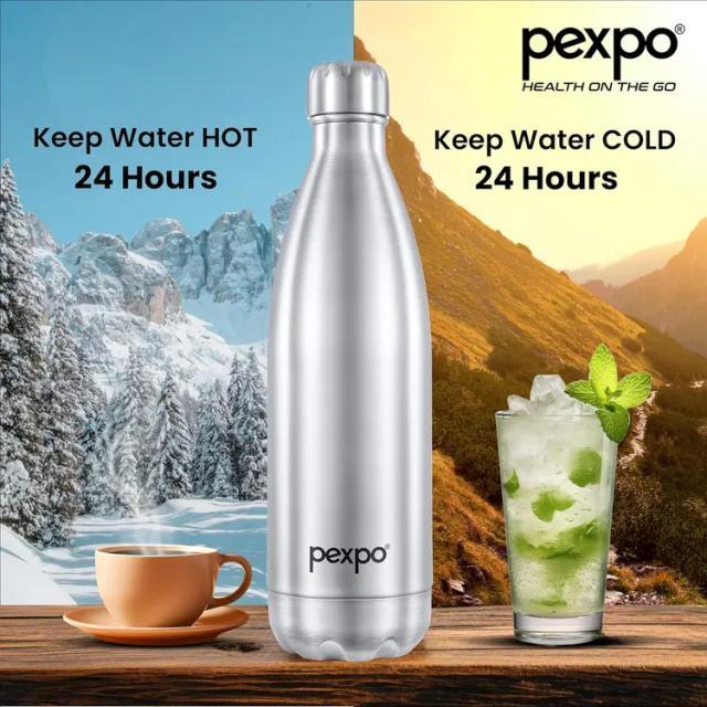 PEXPO 24 Hrs Hot & Cold | Stainless Steel Water Bottle | 1000 ML - 24 घंटे तक गर्म या ठंडा | स्टील बोतल